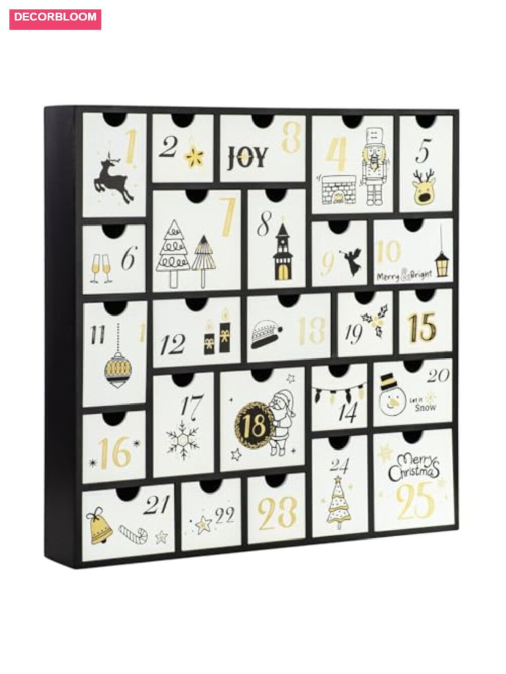 Wooden Advent Calendar 13 Inch 25 Drawers Christmas Countdown Holiday Decor